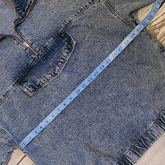 Boohoo Denim Quarter-Zip Pullover Jacket Sz 8 Cotton Dropped Shoulders Boxy - Picture 7 of 13